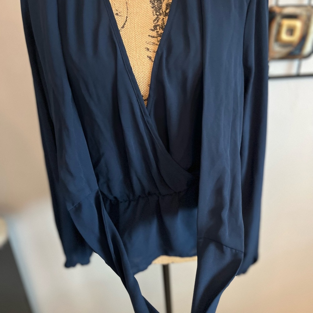 Just Fab front tie Navy Blue Blouse - Picture 5 of 7